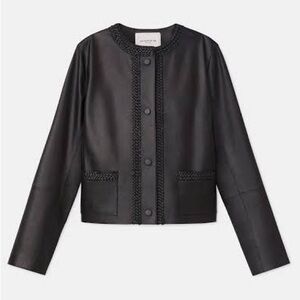Lafayette 148 NY Alden Braided Trim Lambskin Leather Jacket 3X Excellent